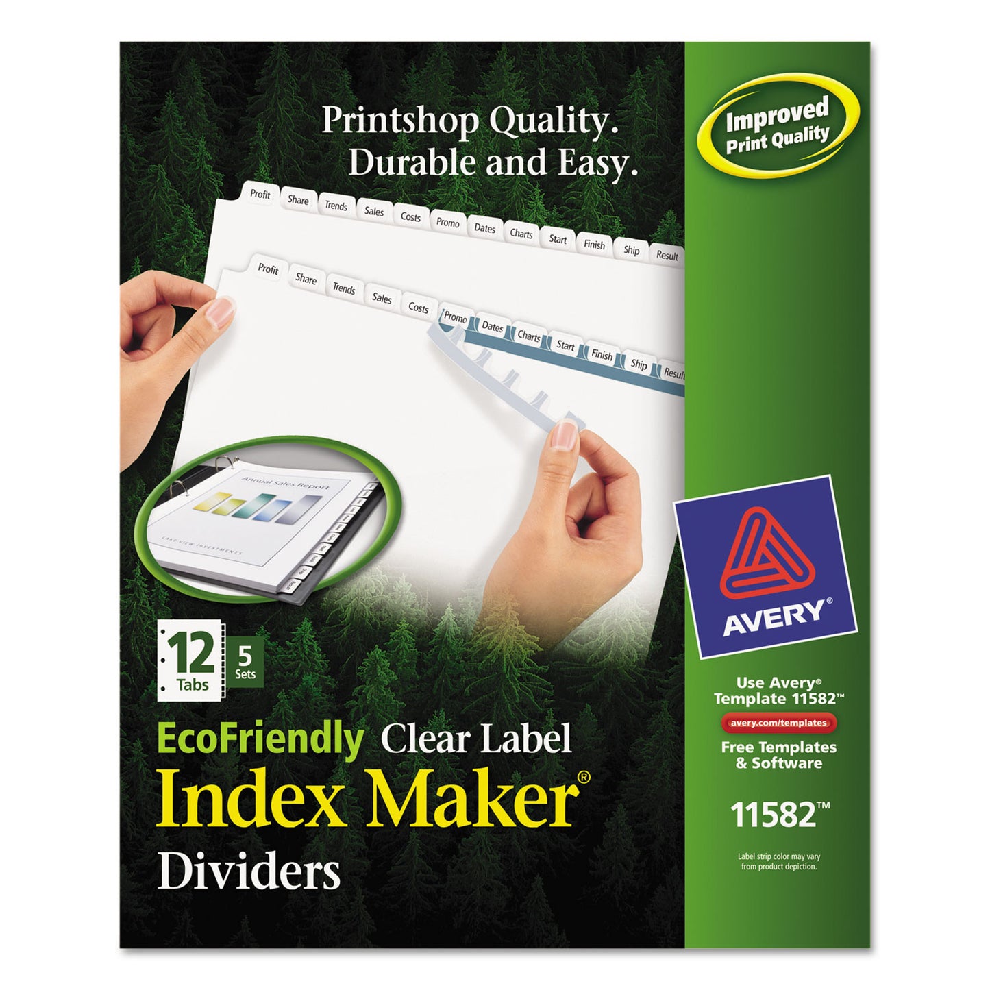 Avery Index Maker EcoFriendly Print and Apply Clear Label Dividers with White Tabs, 12-Tab, 11 x 8.5, White, 5 Sets (11582)