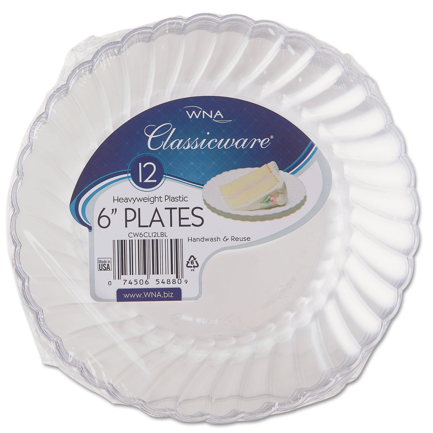 WNA Classicware Plastic Plates, 6" dia, Clear, 12/Pack, 15 Packs/Carton (RSCW61512)