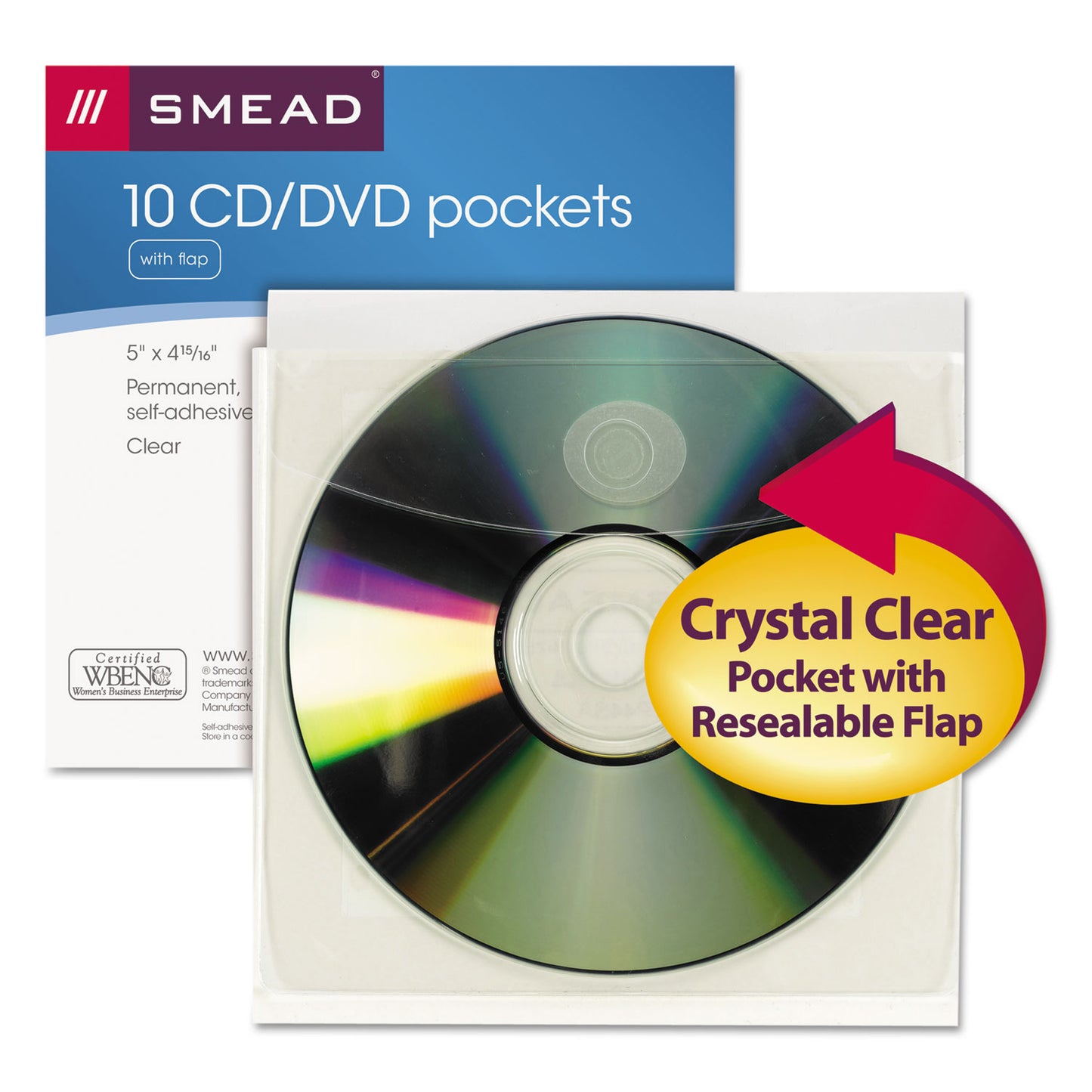 Smead Self-Adhesive CD/Diskette Pockets, Clear, 10/Pack (68144)