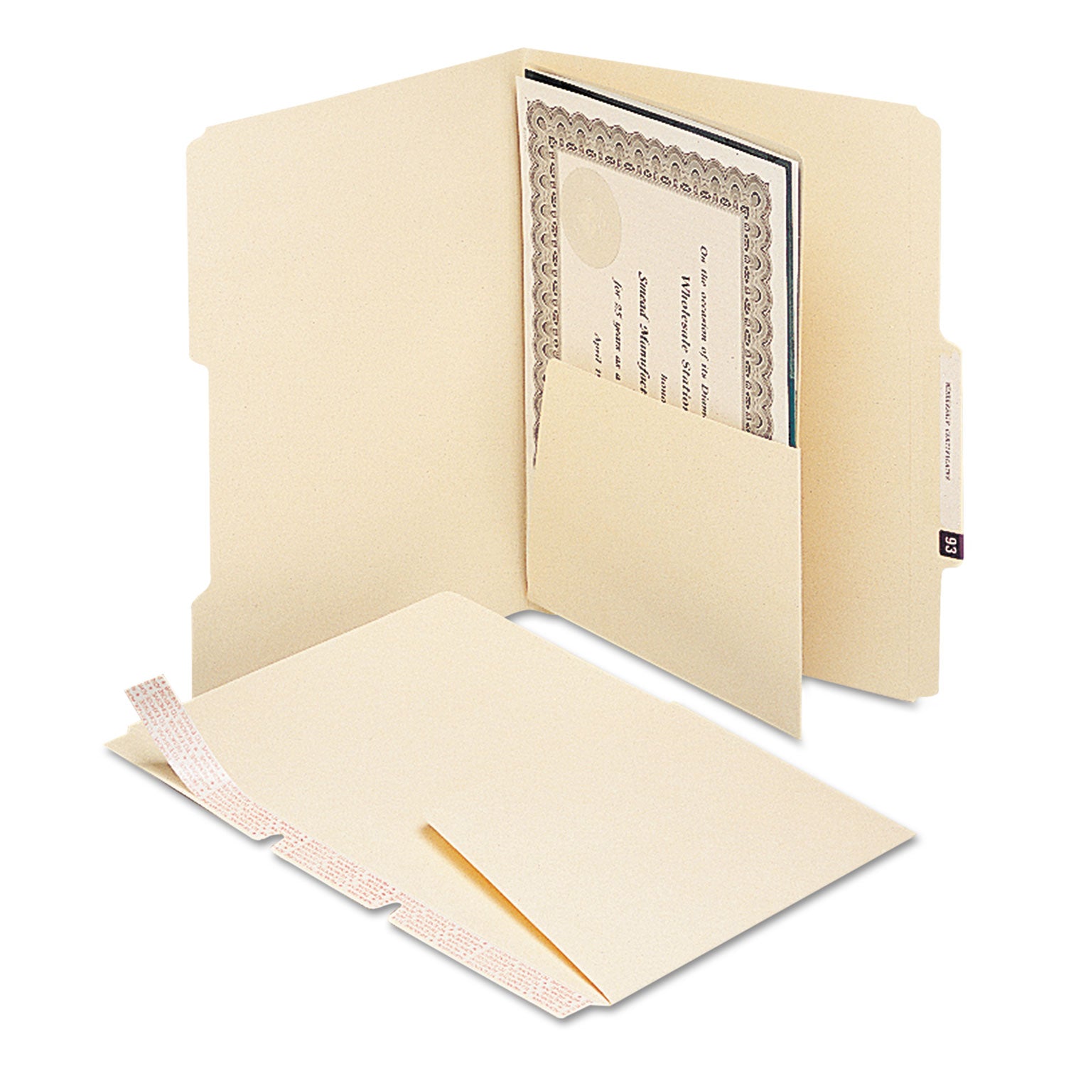 Smead Self-Adhesive Folder Dividers with 5.5" Pockets for Top/End Tab Folders, 1 Fastener, Letter Size, Manila, 25/Pack (68030)