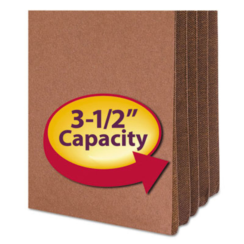 Redrope Drop-Front File Pockets with Fully Lined Gussets, 3.5" Expansion, Legal Size, Redrope, 10/Box