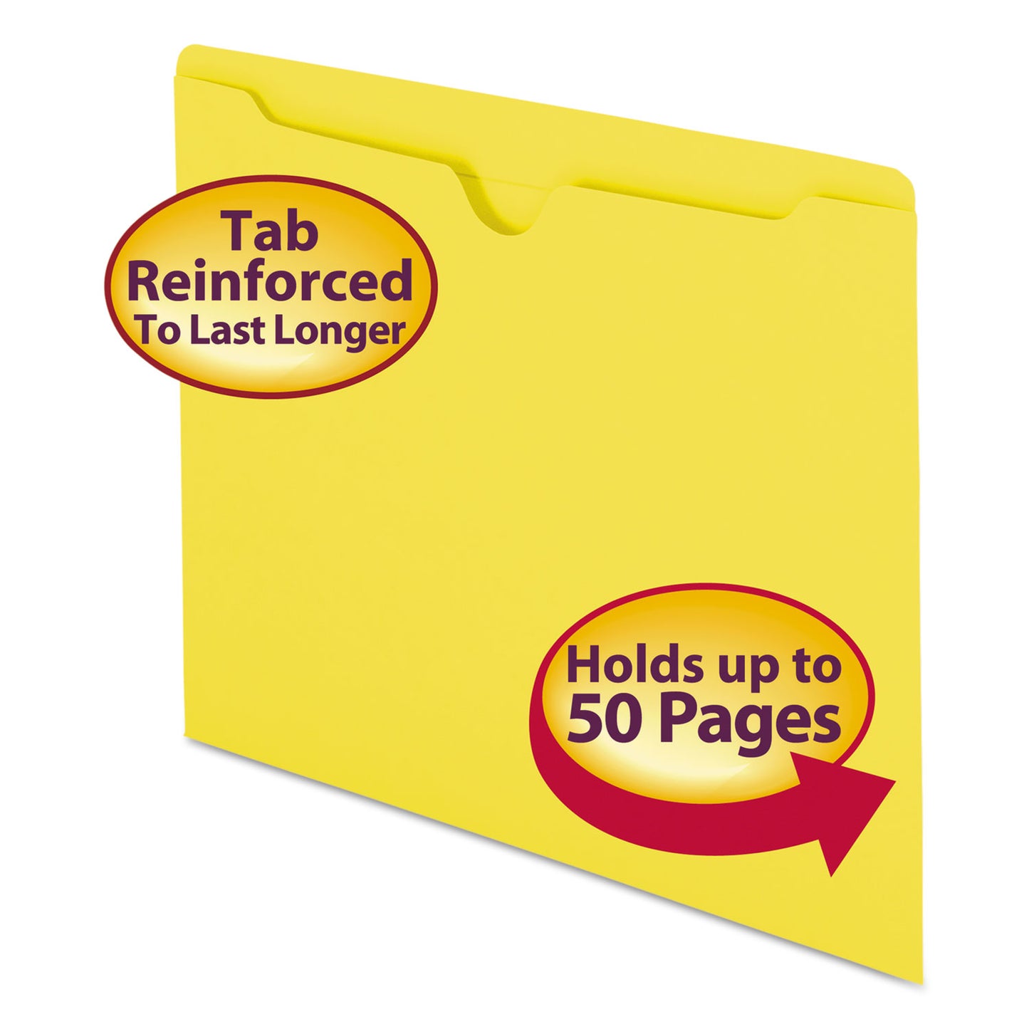 Smead Colored File Jackets with Reinforced Double-Ply Tab, Straight Tab, Letter Size, Yellow, 100/Box (75511)