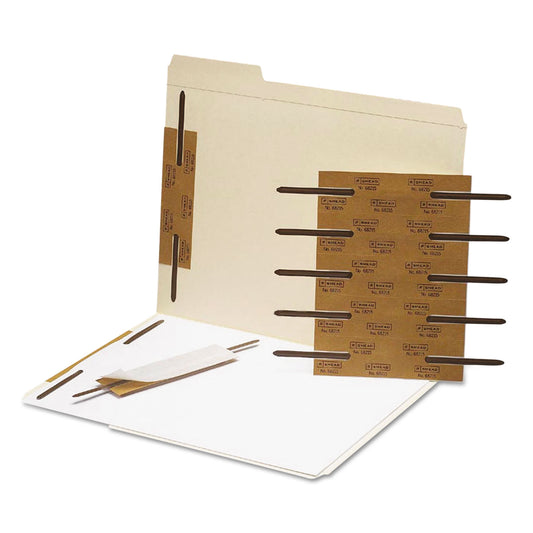 Smead Reinforced Self-Adhesive Two-Prong Fastener Base and Compressor Sets, 2" Capacity, 2.75" Center to Center, Brown, 100/Box (68215)