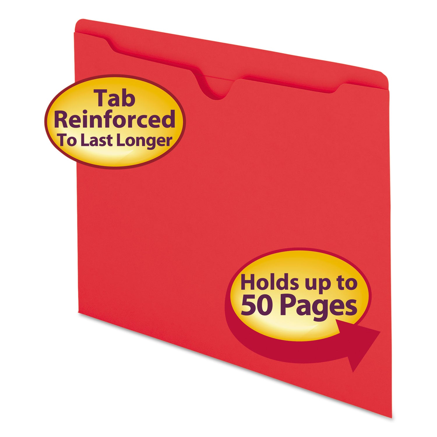 Smead Colored File Jackets with Reinforced Double-Ply Tab, Straight Tab, Letter Size, Red, 100/Box (75509)