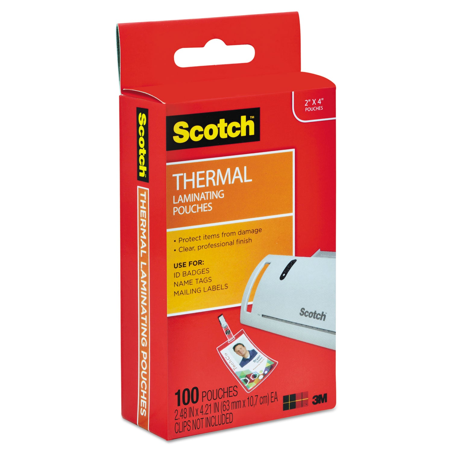 Scotch Laminating Pouches, 5 mil, 2.25" x 4.25", Gloss Clear, 100/Pack (TP5852100)