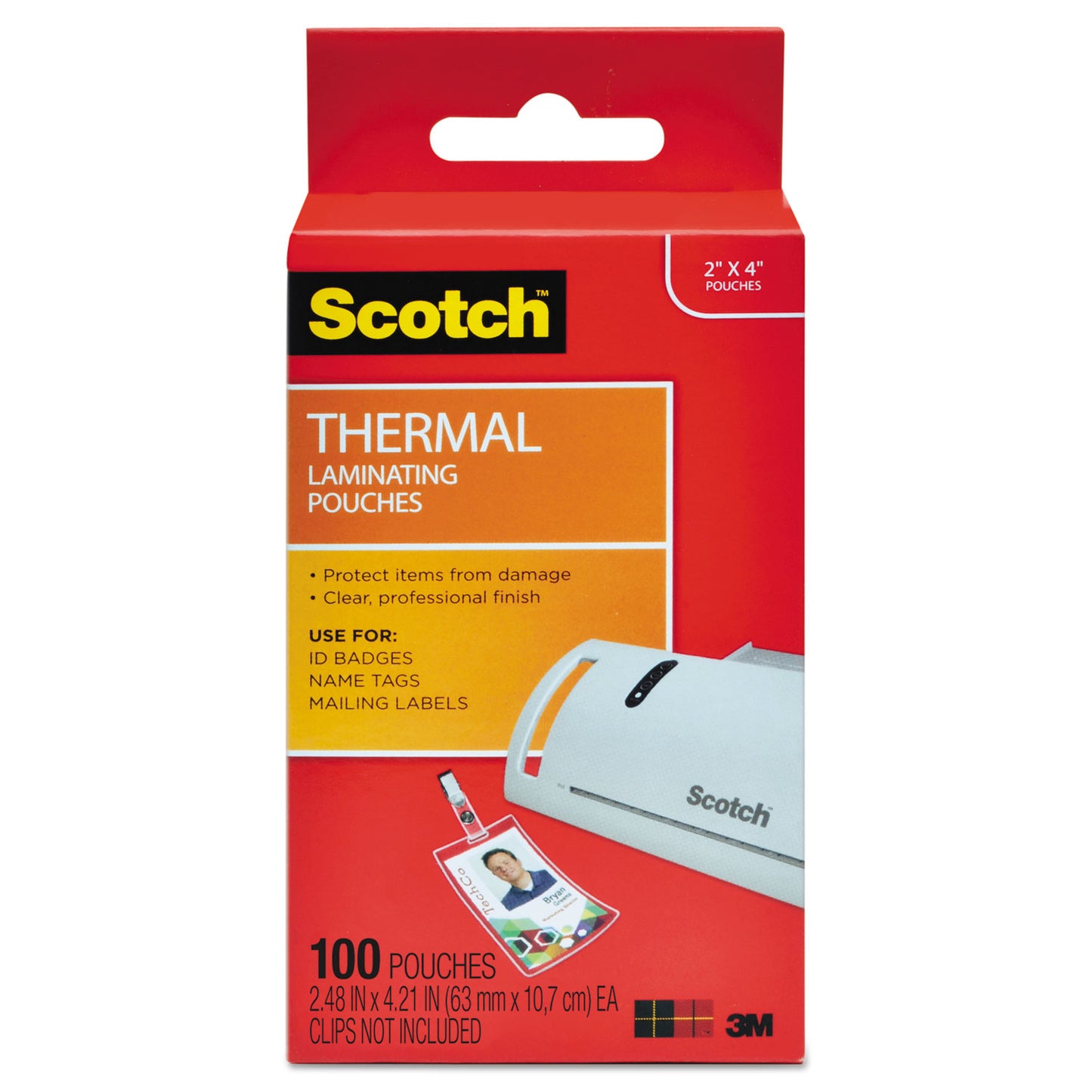 Scotch Laminating Pouches, 5 mil, 2.25" x 4.25", Gloss Clear, 100/Pack (TP5852100)