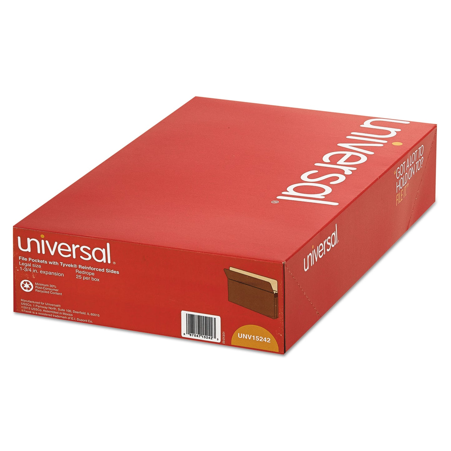 Universal Redrope Expanding File Pockets, 1.75" Expansion, Legal Size, Redrope, 25/Box (15242)