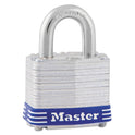 Master Lock Four-Pin Tumbler Laminated Steel Lock, 2" Wide, Silver/Blue, 2 Keys (5D)