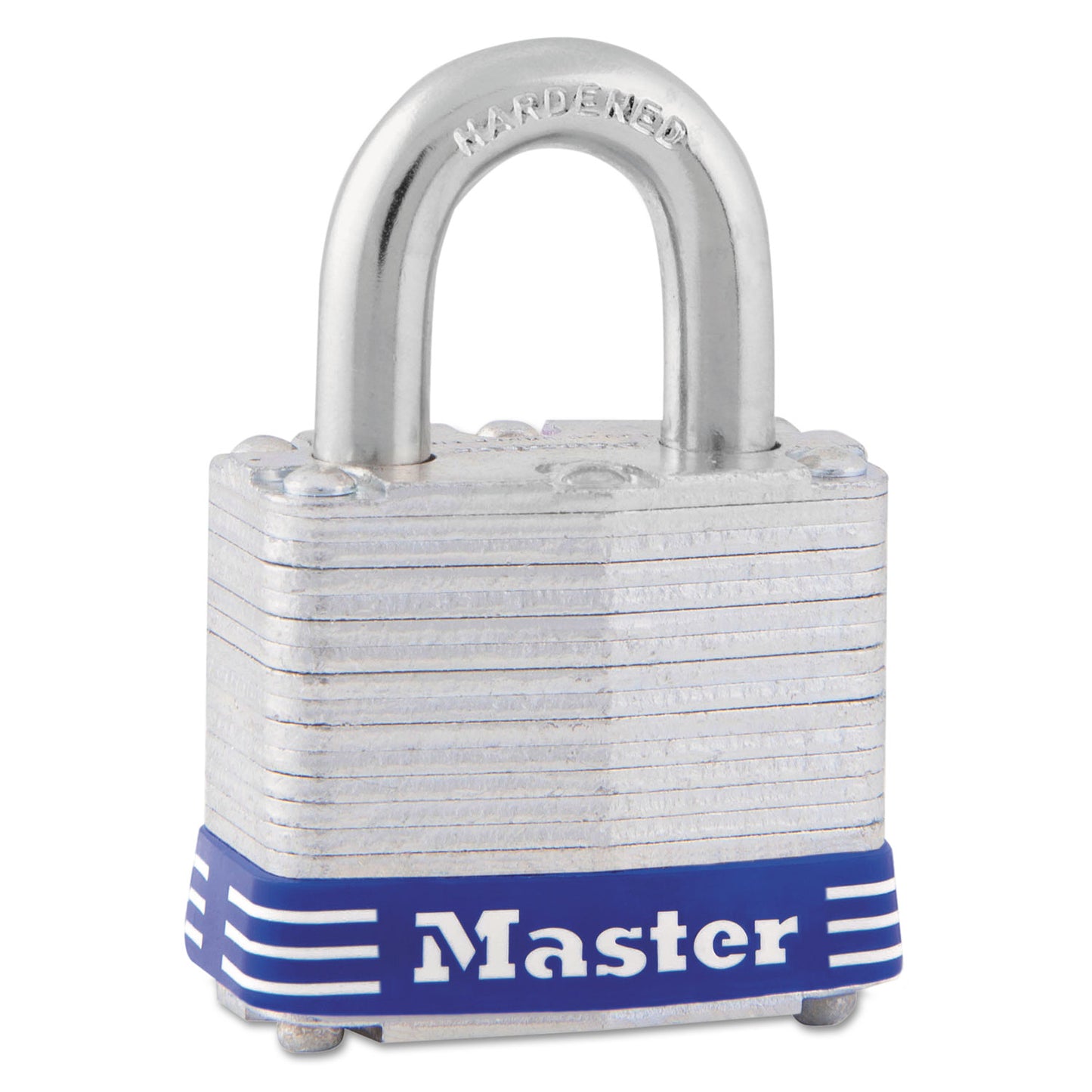 Master Lock Four-Pin Tumbler Laminated Steel Lock, 2" Wide, Silver/Blue, 2 Keys (5D)