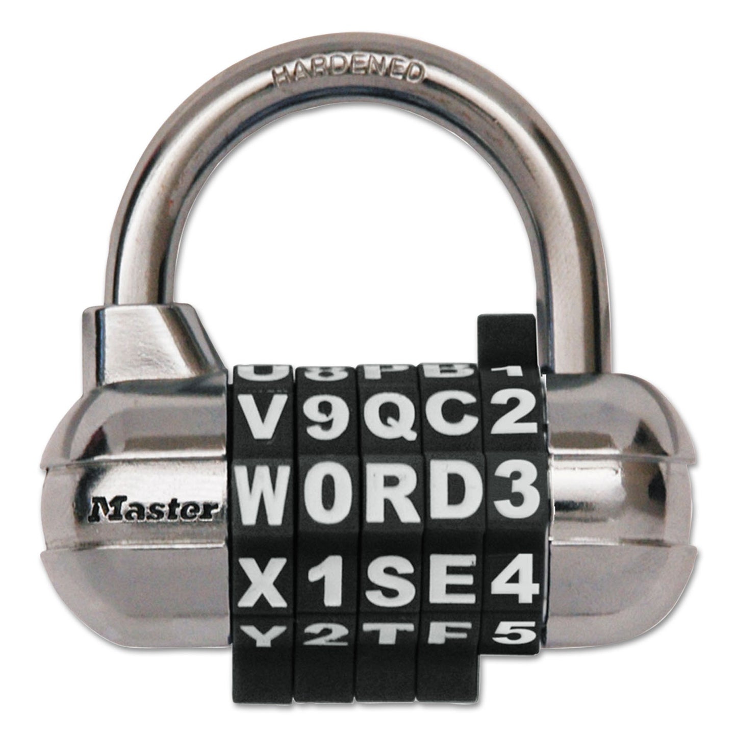 Master Lock Password Plus Combination Lock, Hardened Steel Shackle, 2.5" Wide, Chrome/Assorted (1534D)