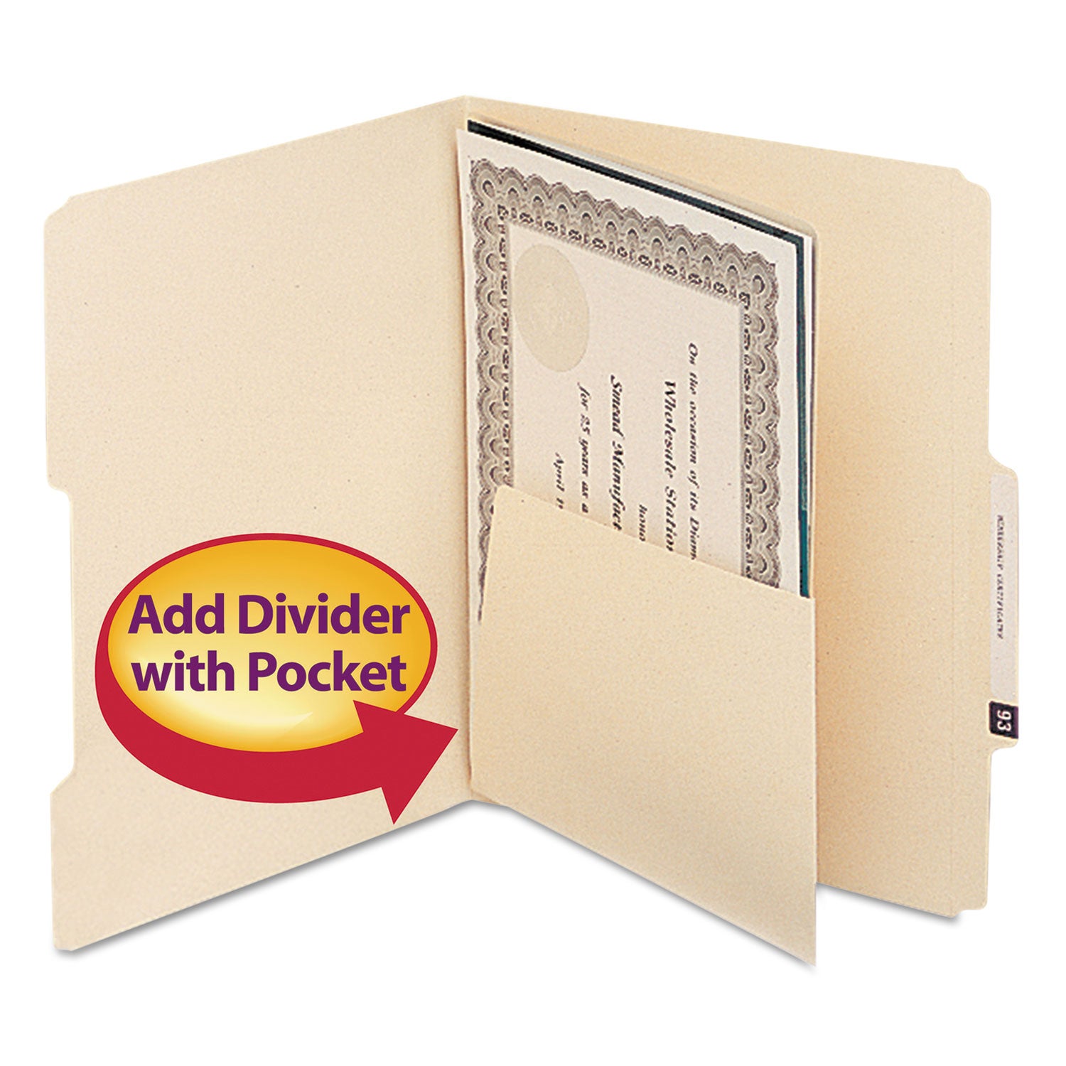 Smead Self-Adhesive Folder Dividers with 5.5" Pockets for Top/End Tab Folders, 1 Fastener, Letter Size, Manila, 25/Pack (68030)
