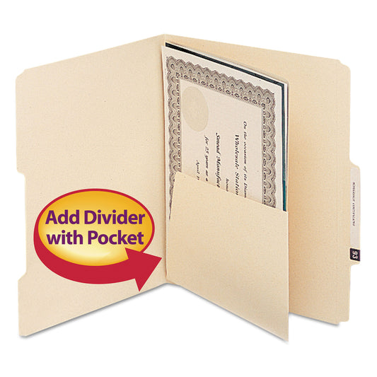 Smead Self-Adhesive Folder Dividers with 5.5" Pockets for Top/End Tab Folders, 1 Fastener, Letter Size, Manila, 25/Pack (68030)