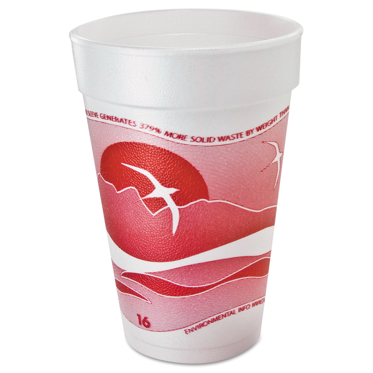 Dart Horizon Hot/Cold Foam Drinking Cups, 16 oz, Printed, Cranberry/White, 25/Bag, 40 Bags/Carton (16J16H)