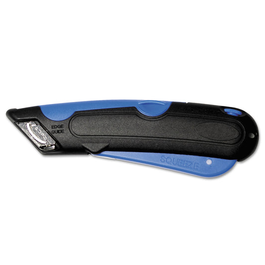 COSCO Easycut Cutter Knife w/Self-Retracting Safety-Tipped Blade, 6" Plastic Handle, Black/Blue (091508)