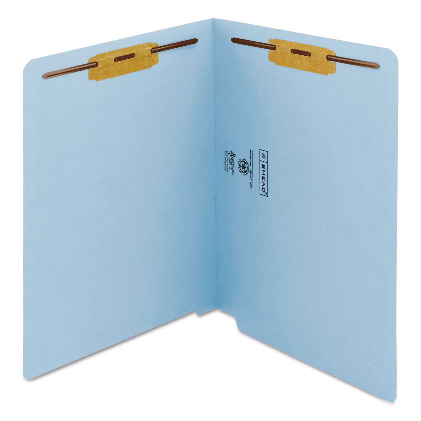 Smead Heavyweight Colored End Tab Fastener Folders, 0.75" Expansion, 2 Fasteners, Letter Size, Blue Exterior, 50/Box (25040)