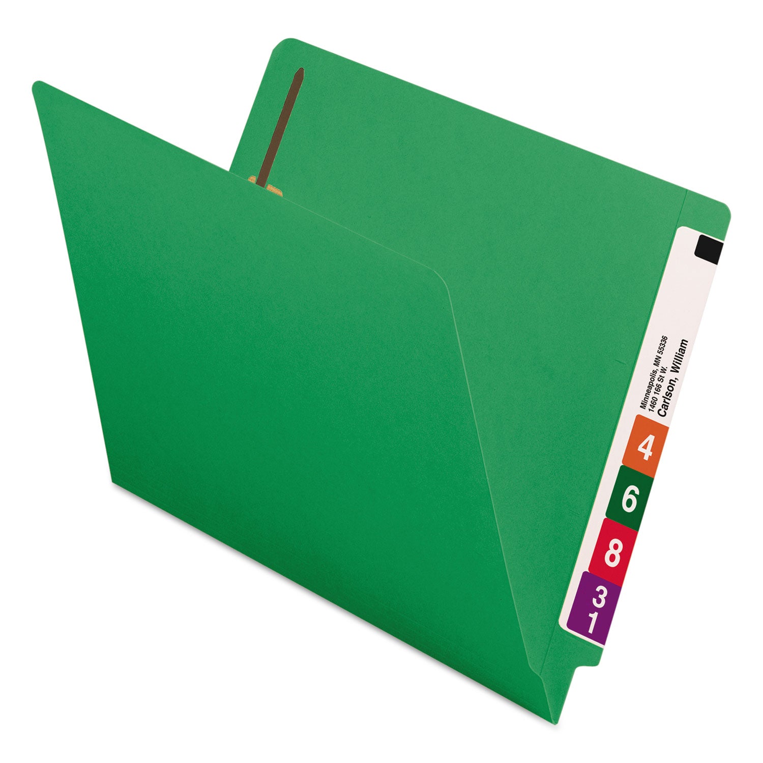 Smead Heavyweight Colored End Tab Fastener Folders, 0.75" Expansion, 2 Fasteners, Letter Size, Green Exterior, 50/Box (25140)