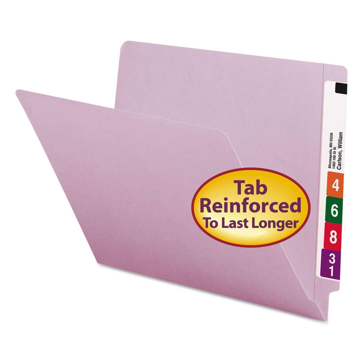 Smead Shelf-Master Reinforced End Tab Colored Folders, Straight Tabs, Letter Size, 0.75" Expansion, Lavender, 100/Box (25410)