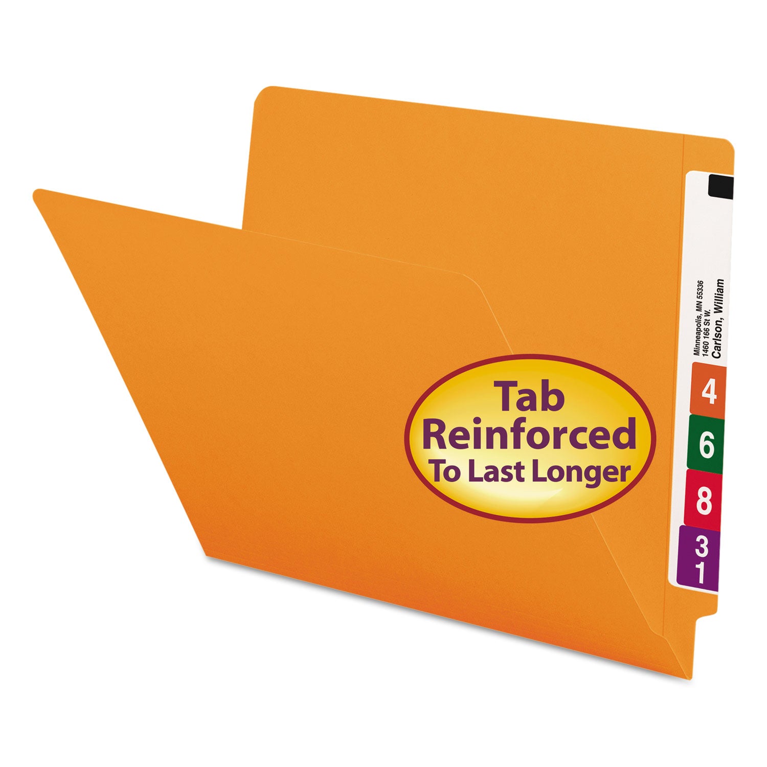 Smead Shelf-Master Reinforced End Tab Colored Folders, Straight Tabs, Letter Size, 0.75" Expansion, Orange, 100/Box (25510)