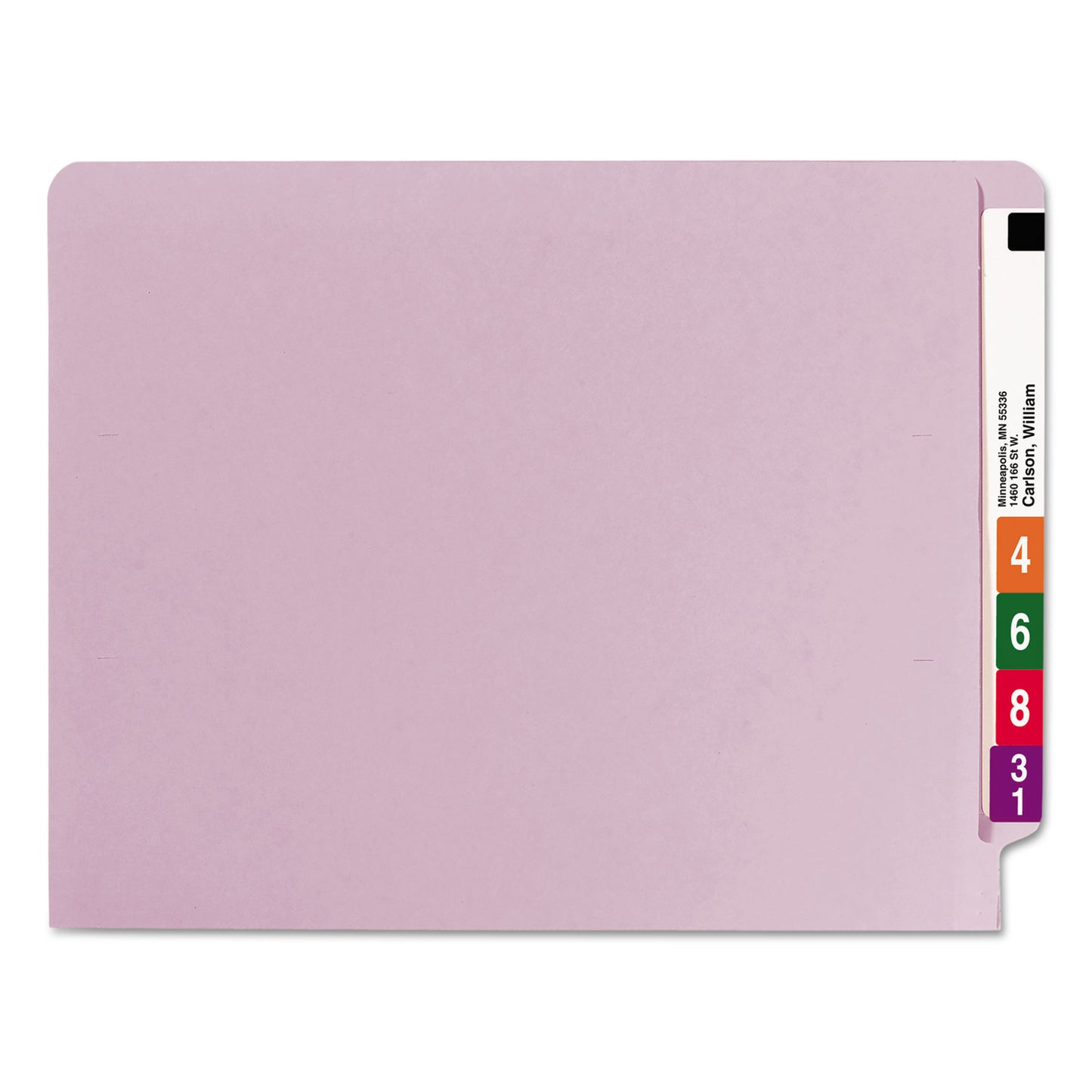 Smead Shelf-Master Reinforced End Tab Colored Folders, Straight Tabs, Letter Size, 0.75" Expansion, Lavender, 100/Box (25410)