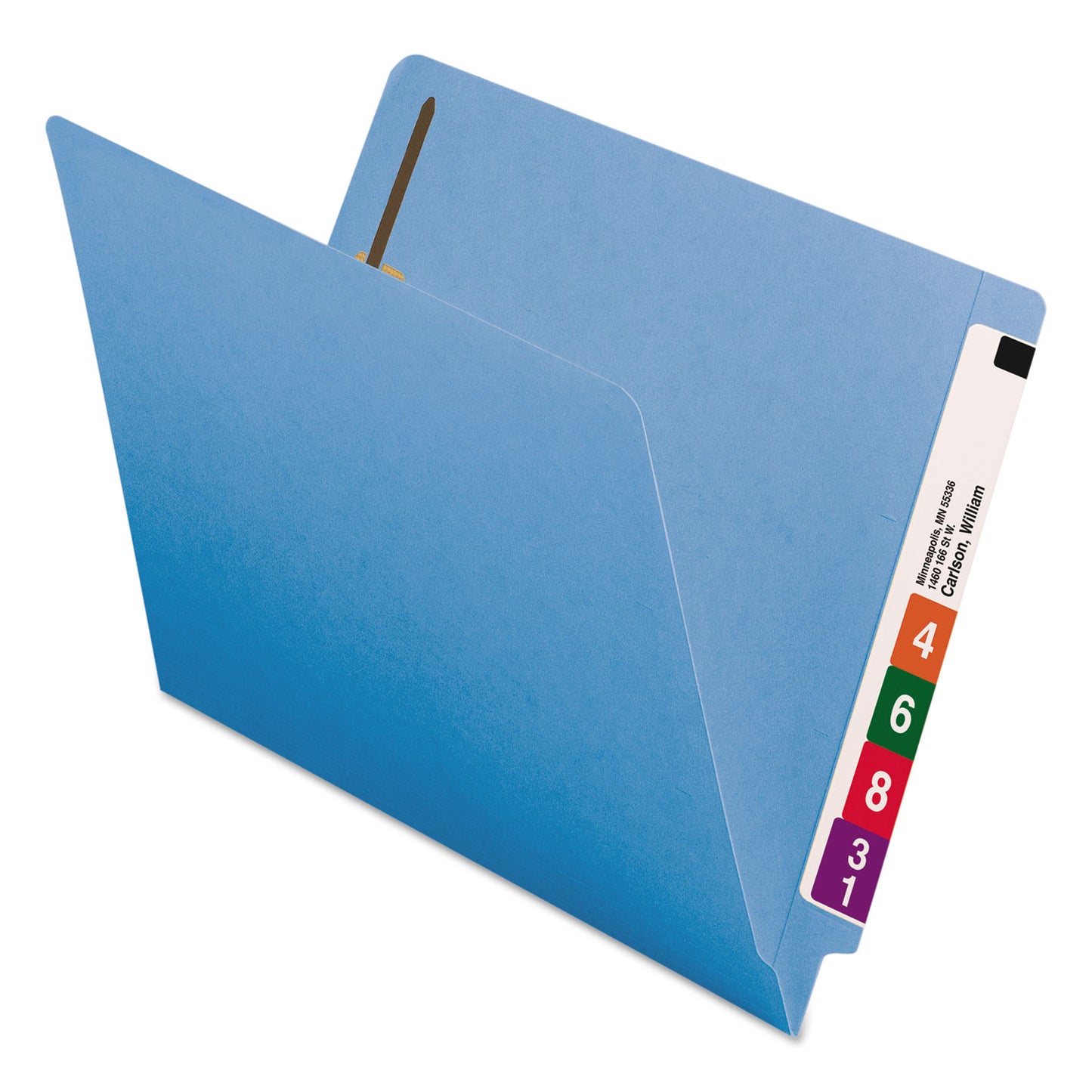 Smead Heavyweight Colored End Tab Fastener Folders, 0.75" Expansion, 2 Fasteners, Letter Size, Blue Exterior, 50/Box (25040)