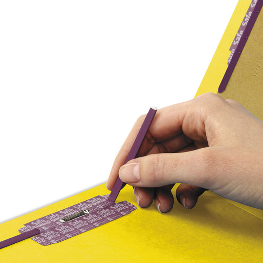 Smead End Tab Pressboard Classification Folders, Six SafeSHIELD Fasteners, 2" Expansion, 2 Dividers, Letter Size, Yellow, 10/Box (26789)