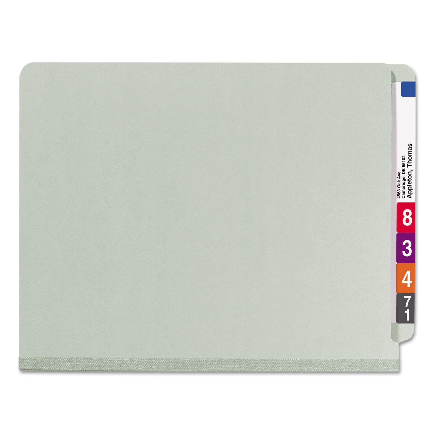 Smead End Tab Pressboard Classification Folder, Eight SafeSHIELD Fasteners, 3" Expansion, 3 Dividers, Letter Size, Gray-Green,10/BX (26820)