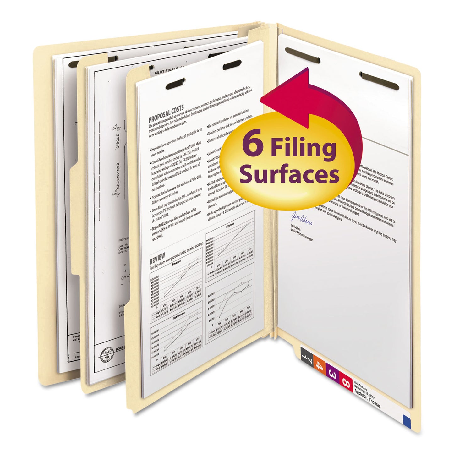 Smead Manila End Tab Classification Folders, 2" Expansion, 2 Dividers, 6 Fasteners, Letter Size, Manila Exterior, 10/Box (26835)