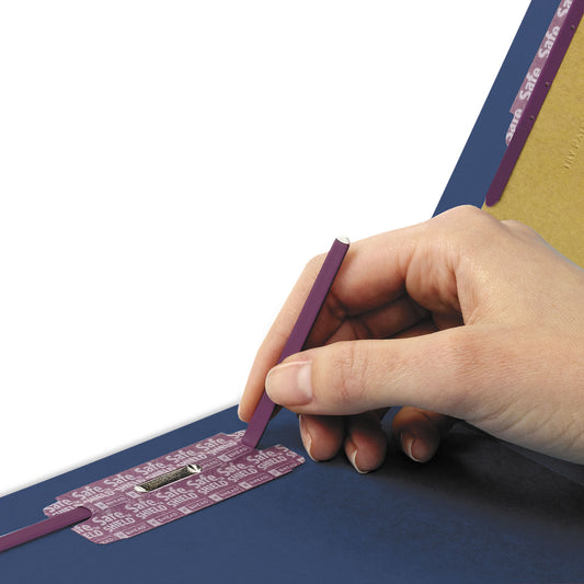 Smead End Tab Pressboard Classification Folders, Six SafeSHIELD Fasteners, 2" Expansion, 2 Dividers, Legal Size, Dark Blue, 10/Box (29784)