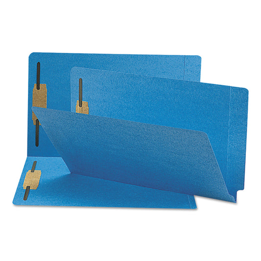 Smead Heavyweight Colored End Tab Fastener Folders, 0.75" Expansion, 2 Fasteners, Legal Size, Blue Exterior, 50/Box (28040)
