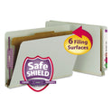 Smead End Tab Pressboard Classification Folders, Four SafeSHIELD Fasteners, 2" Expansion, 1 Divider, Legal Size, Gray-Green, 10/Box (29800)