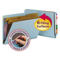 Smead End Tab Pressboard Classification Folders, Six SafeSHIELD Fasteners, 2" Expansion, 2 Dividers, Legal Size, Blue, 10/Box (29781)