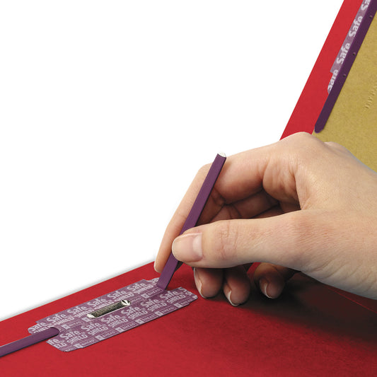 Smead End Tab Pressboard Classification Folders, Six SafeSHIELD Fasteners, 2" Expansion, 2 Dividers, Legal Size, Bright Red, 10/Box (29783)