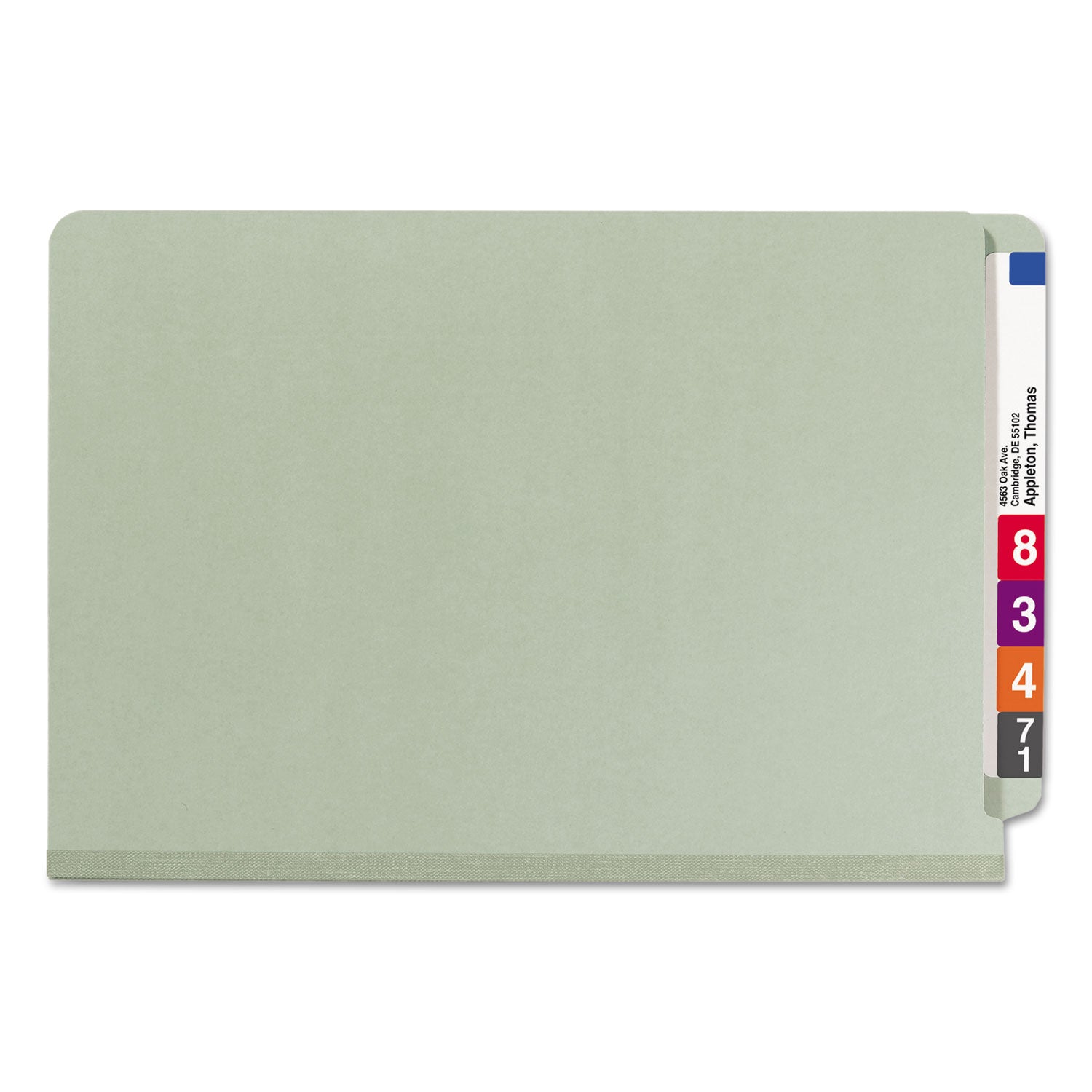 Smead End Tab Pressboard Classification Folders, Four SafeSHIELD Fasteners, 2" Expansion, 1 Divider, Legal Size, Gray-Green, 10/Box (29800)