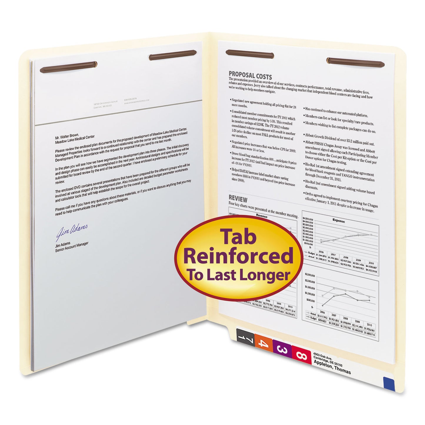 Smead End Tab Fastener Folders with Reinforced Straight Tabs, 11-pt Manila, 2 Fasteners, Letter Size, Manila Exterior, 50/Box (34115)