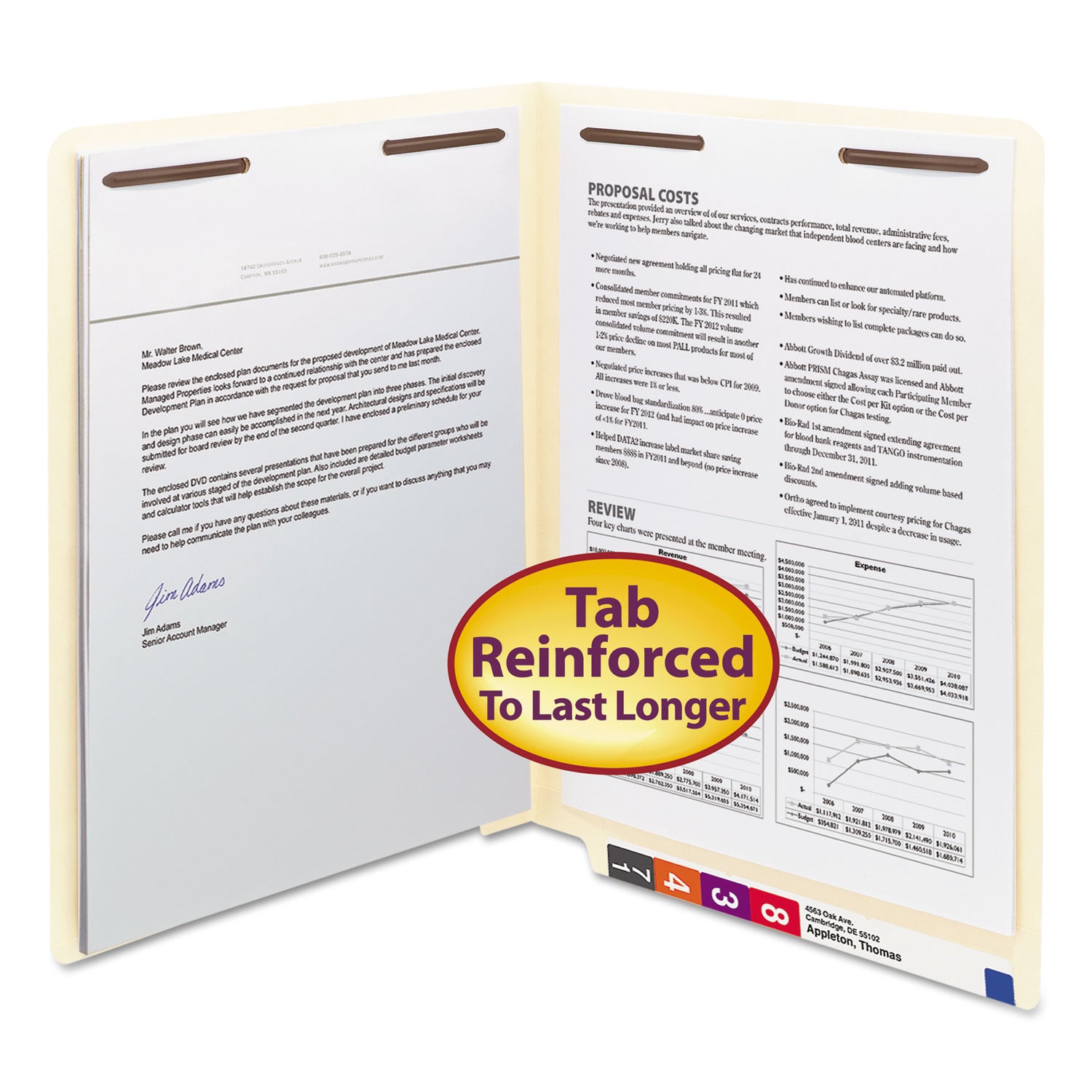 Smead End Tab Fastener Folders with Reinforced Straight Tabs, 11-pt Manila, 2 Fasteners, Letter Size, Manila Exterior, 50/Box (34115)