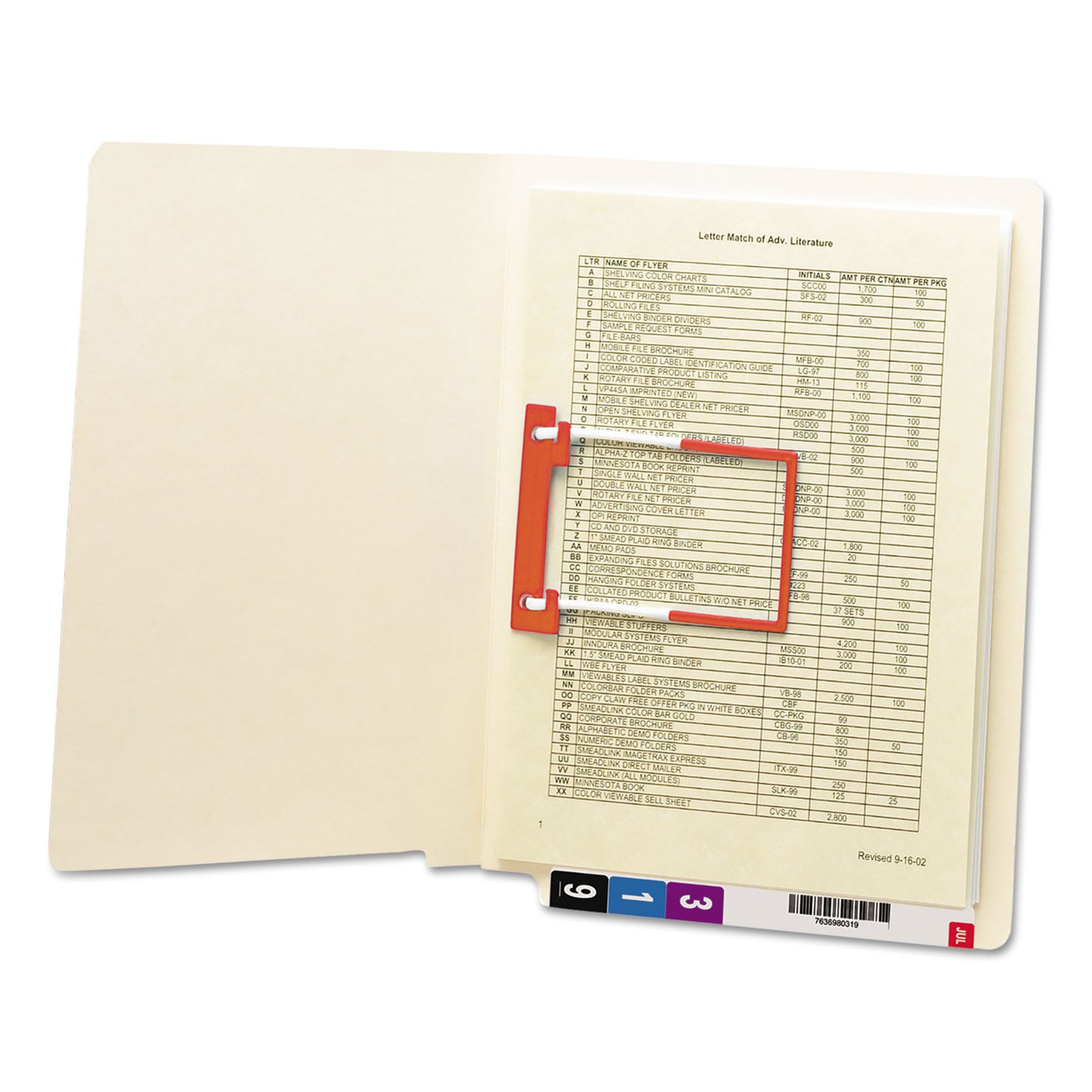 Smead Heavyweight Manila Reinforced End Tab U-Clip Fastener Folders, 0.75" Expansion, 1 Fastener, Letter Size, Manila, 50/Box (34112)