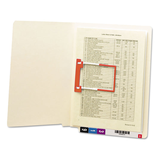 Smead Heavyweight Manila Reinforced End Tab U-Clip Fastener Folders, 0.75" Expansion, 1 Fastener, Letter Size, Manila, 50/Box (34112)