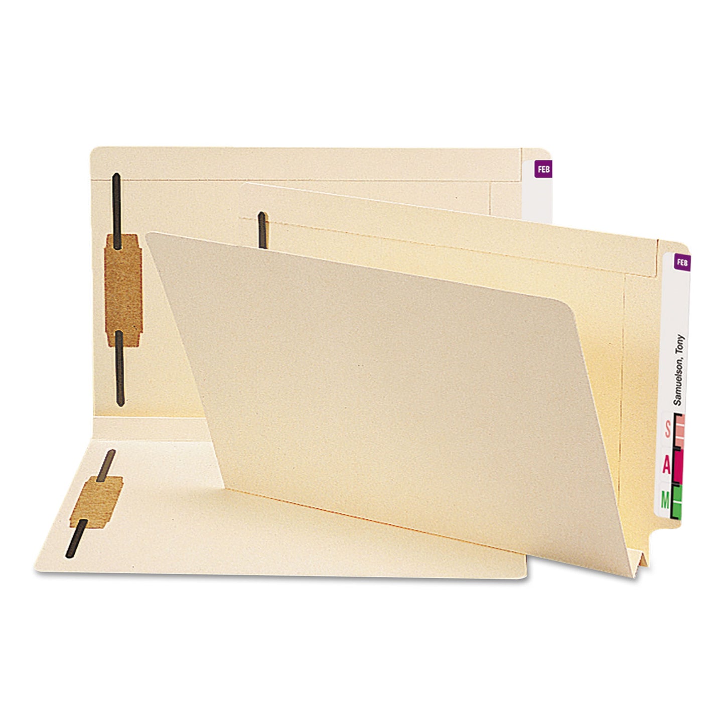 Smead End Tab W-Fold Fastener Folders with Reinforced Tabs, 1.5" Expansion, 2 Fasteners, Legal Size, Manila, 50/Box (37276)
