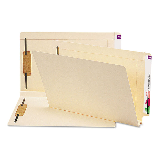 Smead End Tab W-Fold Fastener Folders with Reinforced Tabs, 1.5" Expansion, 2 Fasteners, Legal Size, Manila, 50/Box (37276)