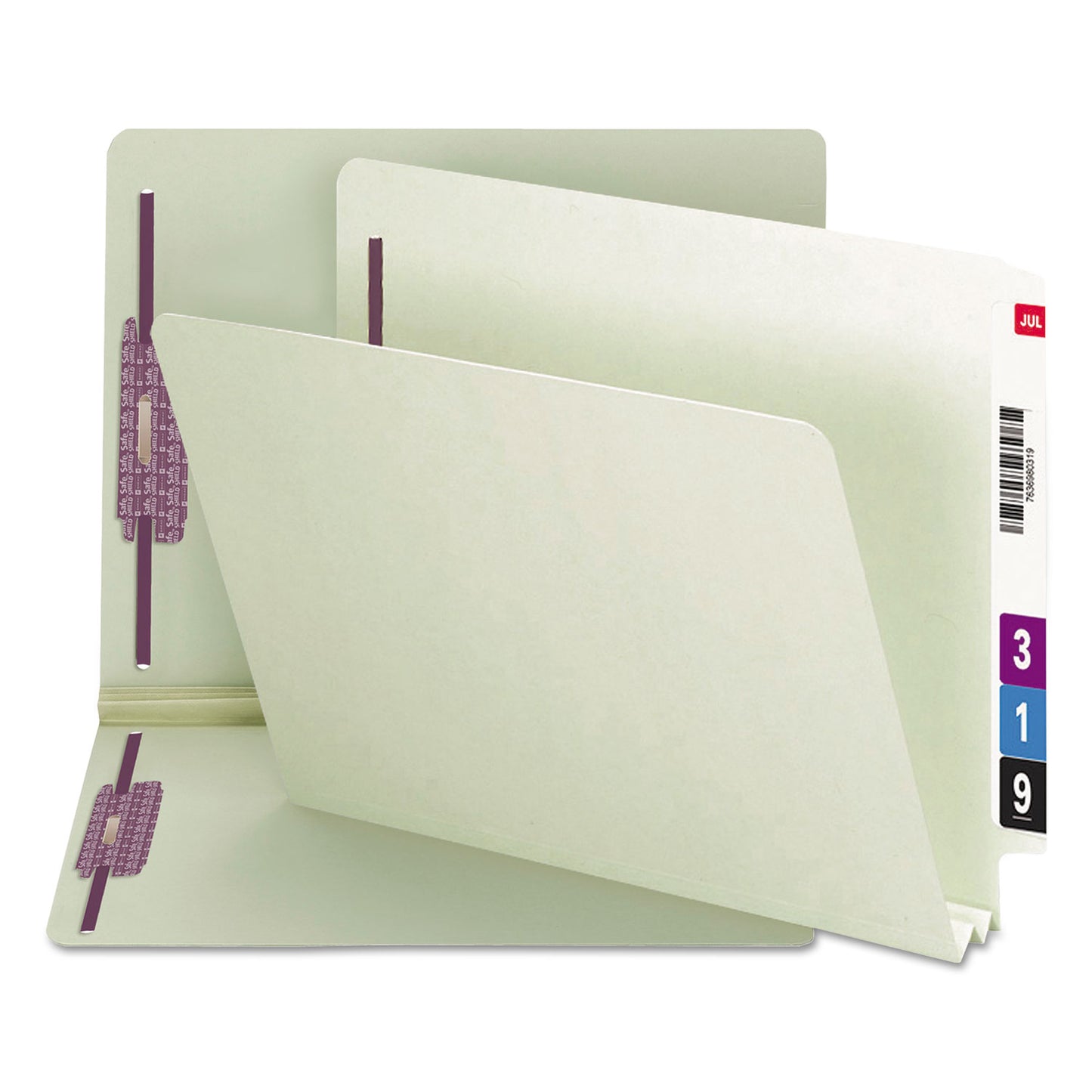 Smead End Tab Pressboard Classification Folders, Two SafeSHIELD Coated Fasteners, 2" Expansion, Letter Size, Gray-Green, 25/Box (34715)