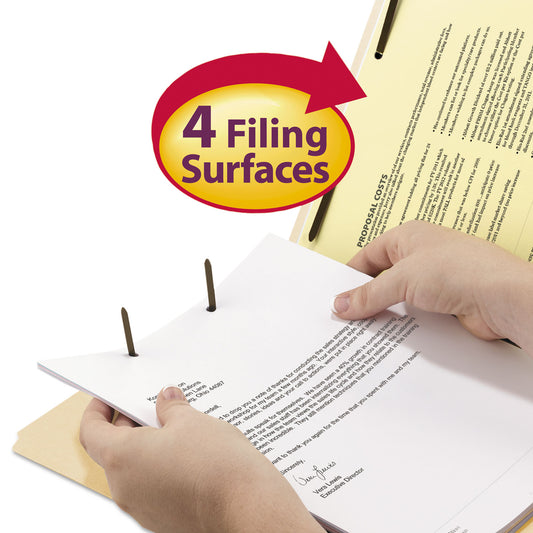 Smead Fastener Folder with Divider, 0.75" Expansion, 1 Divider, 4 Fasteners, Letter Size, Manila Exterior, 50/Box (34220)