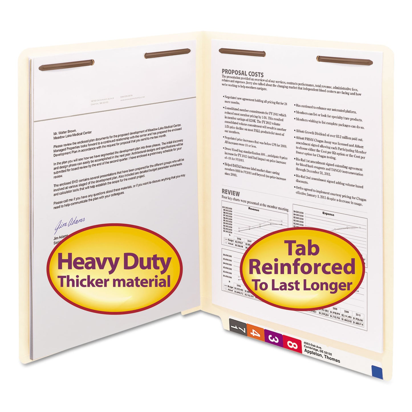 Smead End Tab Fastener Folders with Reinforced Straight Tabs, 14-pt Manila, 2 Fasteners, Letter Size, Manila Exterior, 50/Box (34215)