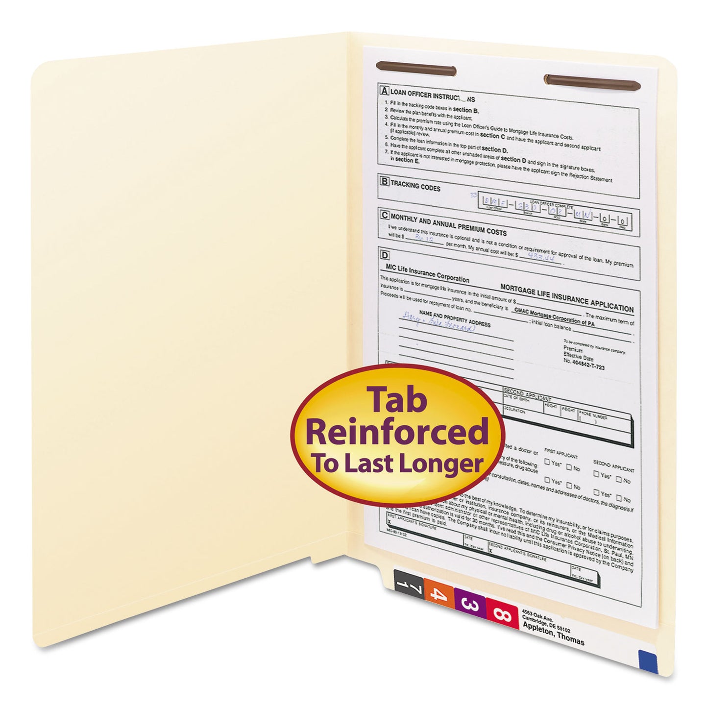 Smead End Tab Fastener Folders with Reinforced Straight Tabs, 11-pt Manila, 1 Fastener, Legal Size, Manila Exterior, 50/Box (37110)
