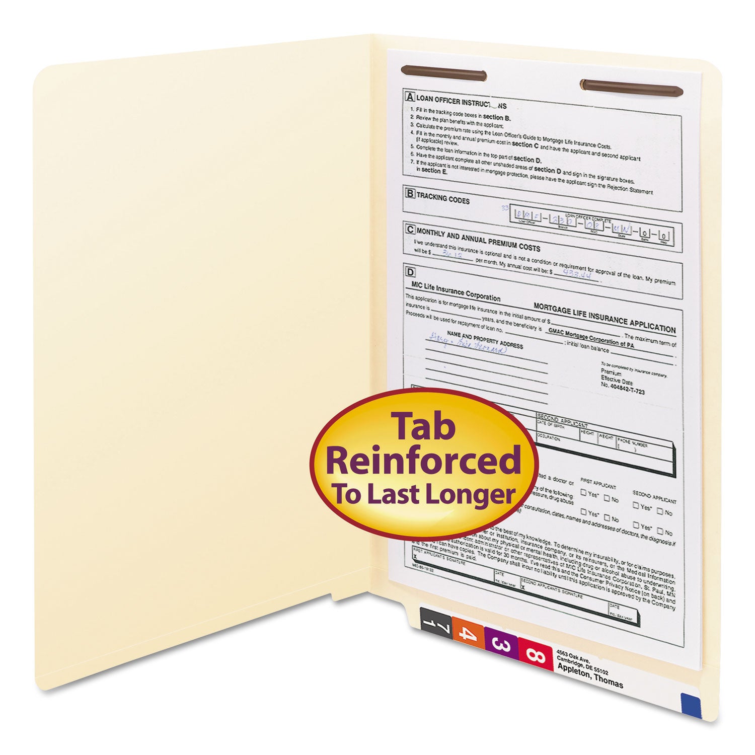 Smead End Tab Fastener Folders with Reinforced Straight Tabs, 11-pt Manila, 1 Fastener, Legal Size, Manila Exterior, 50/Box (37110)