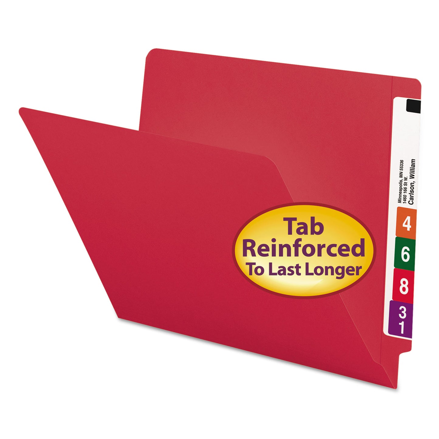 Smead Shelf-Master Reinforced End Tab Colored Folders, Straight Tabs, Letter Size, 0.75" Expansion, Red, 100/Box (25710)