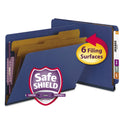 Smead End Tab Pressboard Classification Folders, Six SafeSHIELD Fasteners, 2" Expansion, 2 Dividers, Letter Size, Dark Blue, 10/Box (26784)
