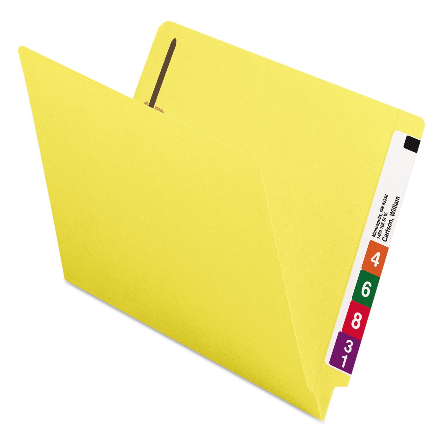 Smead Heavyweight Colored End Tab Fastener Folders, 0.75" Expansion, 2 Fasteners, Letter Size, Yellow Exterior, 50/Box (25940)