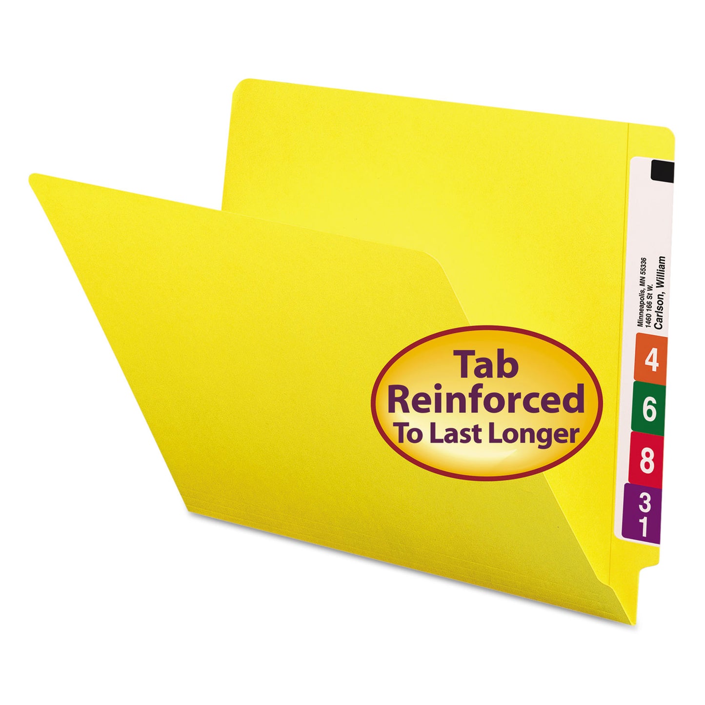 Smead Shelf-Master Reinforced End Tab Colored Folders, Straight Tabs, Letter Size, 0.75" Expansion, Yellow, 100/Box (25910)