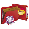 Smead End Tab Pressboard Classification Folders, Six SafeSHIELD Fasteners, 2" Expansion, 2 Dividers, Letter Size, Bright Red, 10/BX (26783)