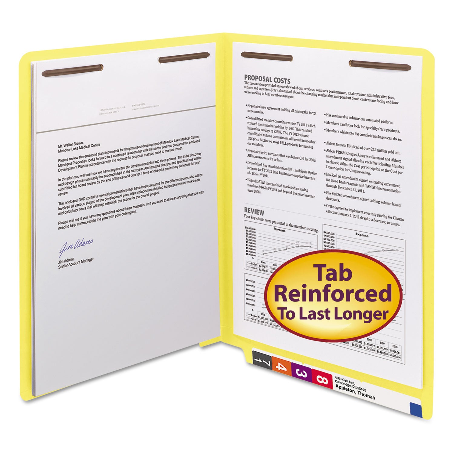 Smead Heavyweight Colored End Tab Fastener Folders, 0.75" Expansion, 2 Fasteners, Letter Size, Yellow Exterior, 50/Box (25940)